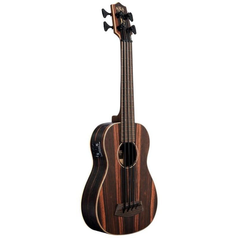 Foto van Kala u-bass striped ebony fretted elektrisch-akoestische bas ukelele met gigbag