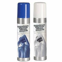 Foto van Guirca haarspray/bodypaint spray - 2x kleuren - wit en blauw - 75 ml - verkleedhaarkleuring