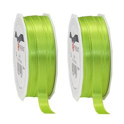 Foto van 2x luxe hobby/decoratie lime groen satijnen sierlinten 1 cm/10 mm x 25 meter - cadeaulinten