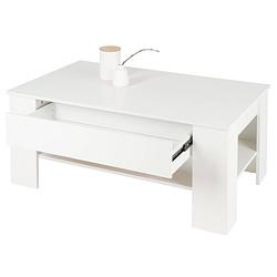 Foto van Ml-design salontafel wit, 110x65x48 cm, met lade en legplank, gemaakt van spaanplaat met melamine coating