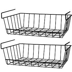 Foto van Opberg/opruim hangmandjes/kastmandjes - 2x stuks - zwart - 40 cm - metaal - opbergmanden