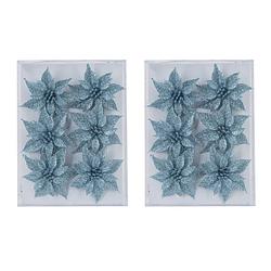 Foto van 18x stuks decoratie bloemen rozen ijsblauw glitter op clip 8 cm - kersthangers