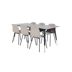 Foto van Dipp180x90blbr eethoek eetkamertafel zwart en 6 arctic eetkamerstal khaki, zwart.