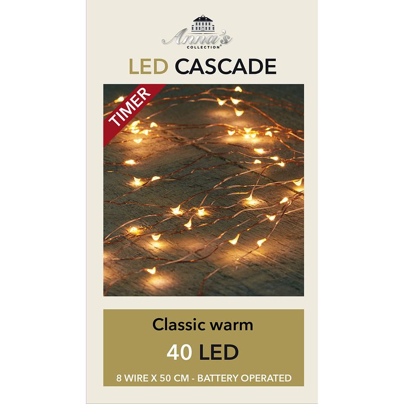 Foto van Cascade draadverlichting lichtsnoer met 40 lampjes classic warm wit op batterijen - lichtsnoeren