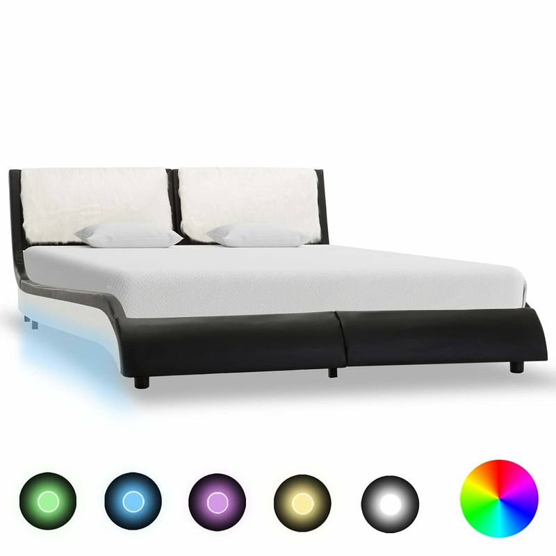 Foto van Vidaxl bedframe met led kunstleer zwart en wit 140x200 cm