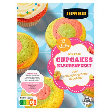 Foto van Jumbo mix voor cupcakes kleurenfeest 12 stuks