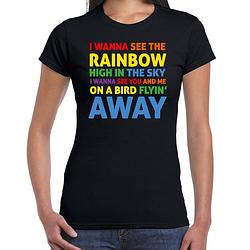 Foto van Bellatio decorations gay pride t-shirt - dames - zwart - rainbow - lhbti s - feestshirts
