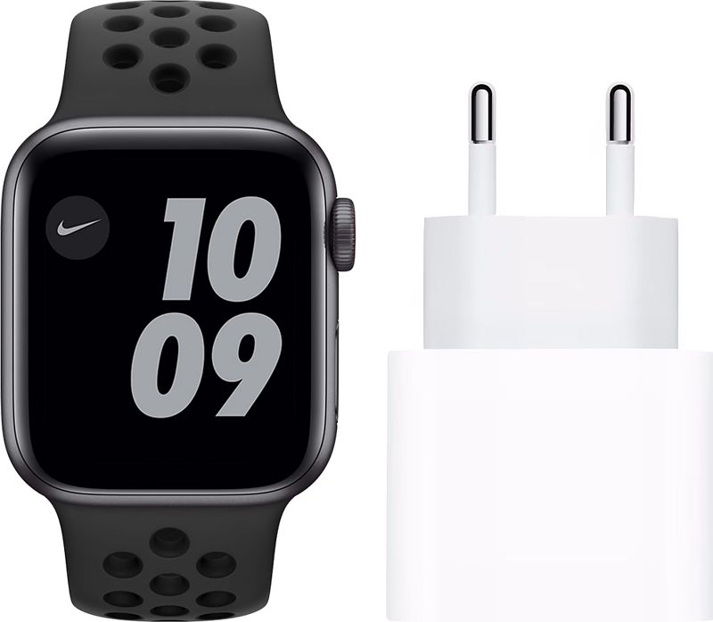 Foto van Apple watch nike se 4g 40mm space gray aluminium zwarte sportband + usb c oplader 20w