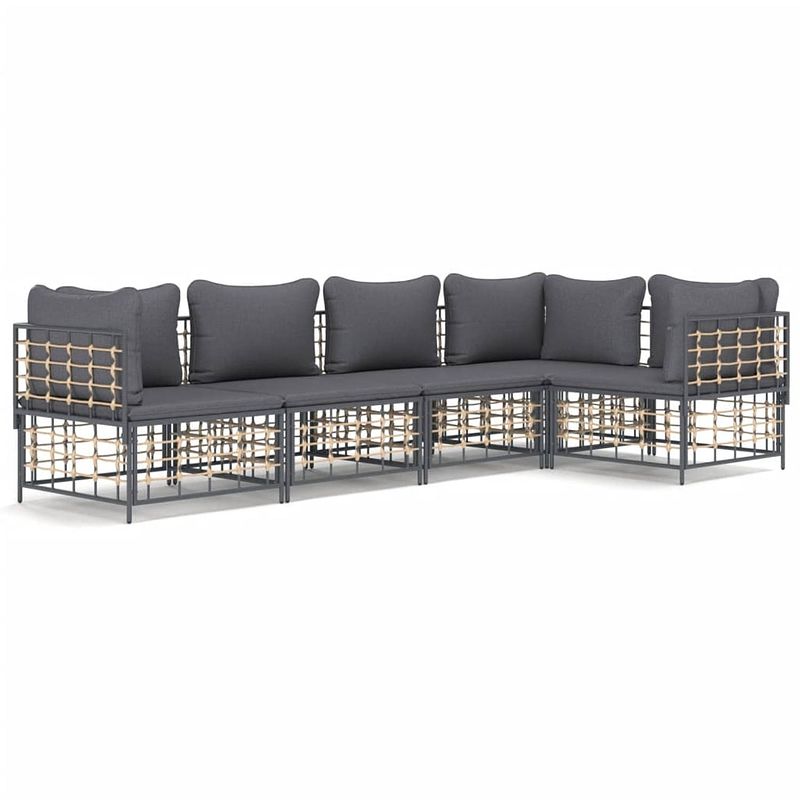 Foto van Vidaxl 5-delige loungeset met kussens poly rattan antracietkleurig