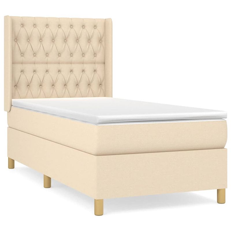 Foto van The living store boxspringbed - crème - bed + matras + topmatras - 203 x 103 x 118/128 cm - pocketvering