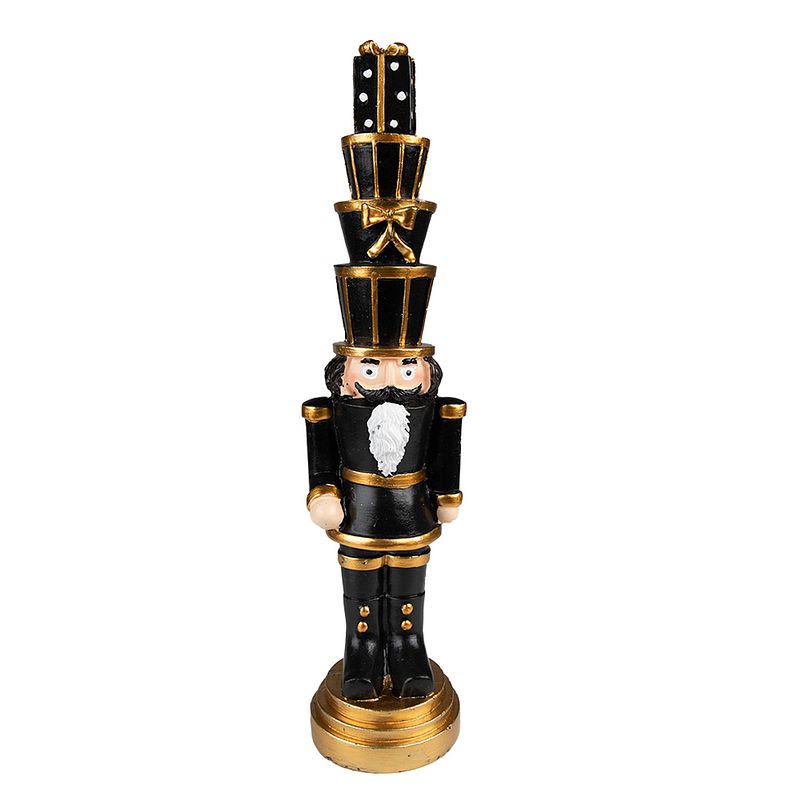 Foto van Clayre & eef kerstdecoratie notenkraker 33 cm zwart kunststof decoratief figuur decoratieve accessoires woonaccessoires