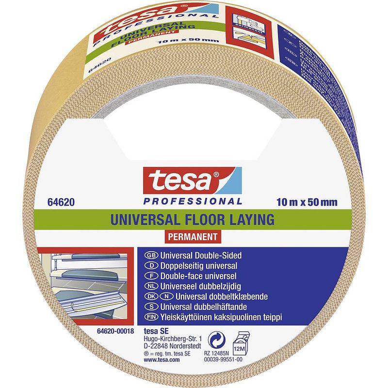 Foto van Tesa universal permanent 64620-00018-11 bevestigingstape tesa professional wit (l x b) 10 m x 50 mm 1 stuk(s)