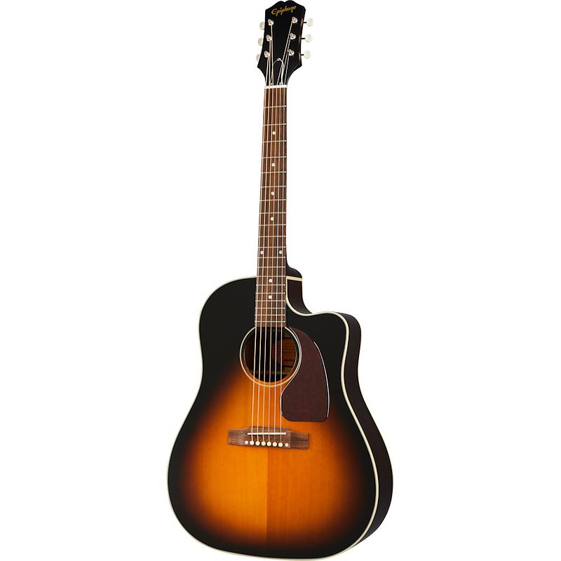 Foto van Epiphone inspired by gibson j-45 cutaway aged vintage sunburst gloss elektrisch-akoestische westerngitaar