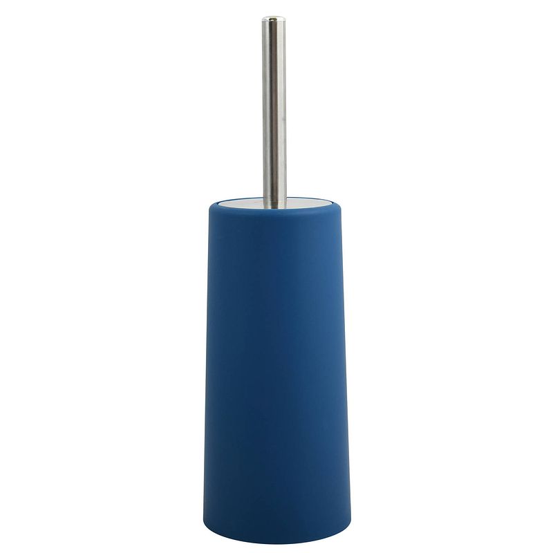 Foto van Msv toiletborstel houder/wc-borstel - marine blauw - kunststof - 35 cm - toiletborstels