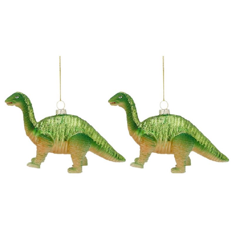 Foto van 2x kersthanger figuurtjes glazen dinosaurus groen 16 cm - kersthangers