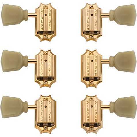 Foto van Gibson deluxe green key tuner set vintage gold stemmechanieken voor gitaar (set van 6)