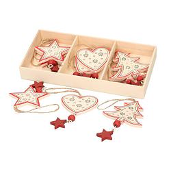 Foto van Kersthangers set van 6x witte houten ornamenten 10 cm - kersthangers