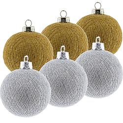 Foto van 6x goud/zilveren cotton balls kerstballen decoratie 6,5 cm - kerstbal