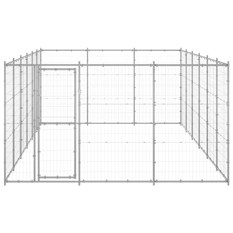 Foto van The living store hondenkennel - draadgaas - 330 x 660 x 180 cm - met deur - afsluitbaar - zilver