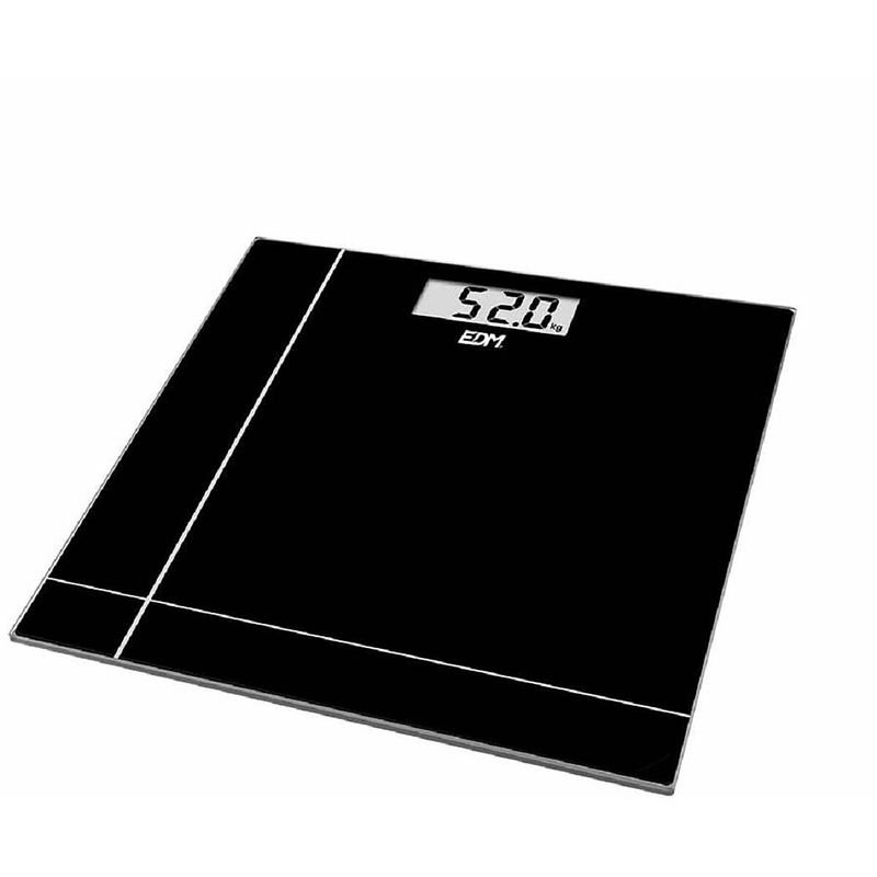 Foto van Digitale personenweegschaal edm kristal zwart 180 kg (26 x 26 x 2 cm)