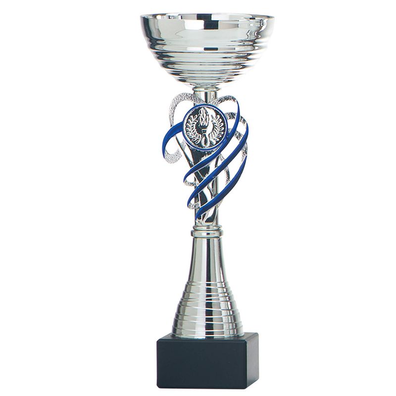 Foto van Luxe trofee/prijs beker - zilver/blauw decoratie - metaal - 22 x 8 cm - fopartikelen