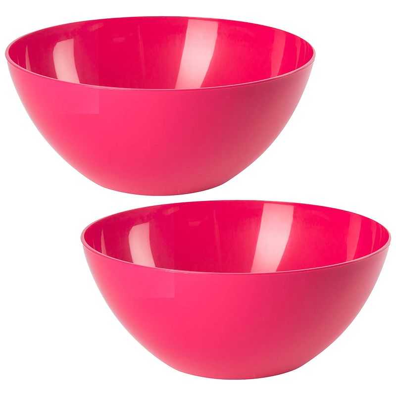 Foto van Plasticforte serveerschaal/saladeschaal - 2x stuks - d20 x h8 cm - kunststof - fuchsia roze - serveerschalen