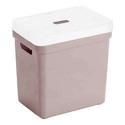 Foto van Opbergboxen/opbergmanden roze van 25 liter kunststof met transparante deksel - opbergbox