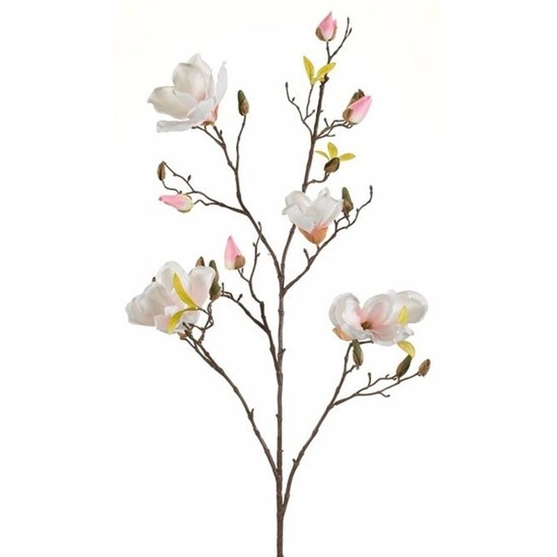 Foto van Kunstbloem magnolia tak 105 cm creme wit/roze - kunstbloemen