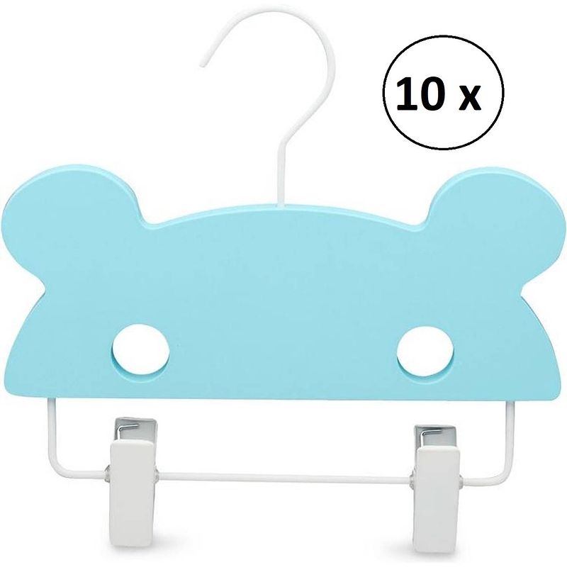 Foto van Relaxwonen - kinder kledinghangers - broekhangers - set van 10 - licht blauw - beer hanger - extra stevig