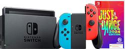 Foto van Nintendo switch rood/blauw + just dance 2024