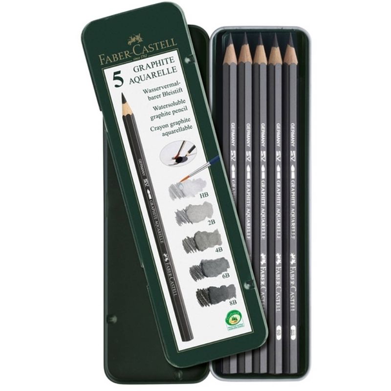 Foto van Aquarelpotlood faber-castell graphite etui a 5 stuks