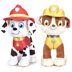 Foto van Paw patrol figuren speelgoed knuffels set van 2x karakters marshall en rubble 19 cm - knuffeldier