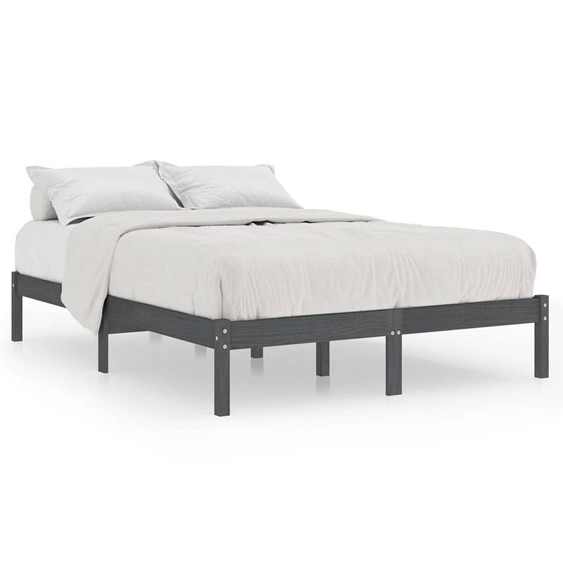 Foto van Vidaxl bedframe massief grenenhout grijs 140x190 cm