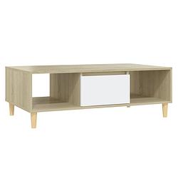 Foto van The living store salontafel wit/sonoma eiken - 103.5 x 60 x 35 cm - met opbergschappen en deurtje