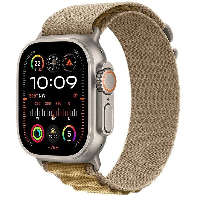 Foto van Apple watch ultra 2 gps + cellular 49mm titanium case met tan alpine loop - medium smartwatch beige