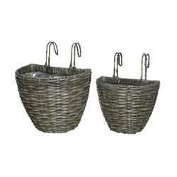 Foto van Set van 2x stuks balkonmanden/plantenmanden/plantenbakken grijs rotan 42 en 38 cm - plantenbakken