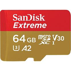 Foto van Sandisk microsdxc extreme 64gb 170mb / 60mb,u3,v30,a2 ac incl rp dl 1y micro sd-kaart goud