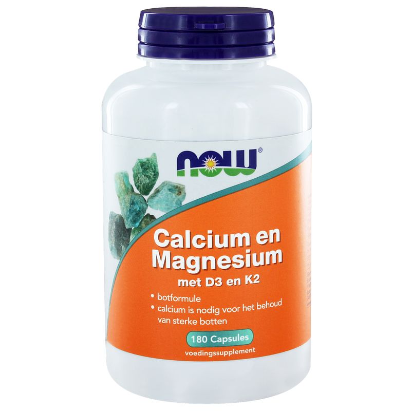 Foto van Now calcium en magnesium met d3 en k2 capsules