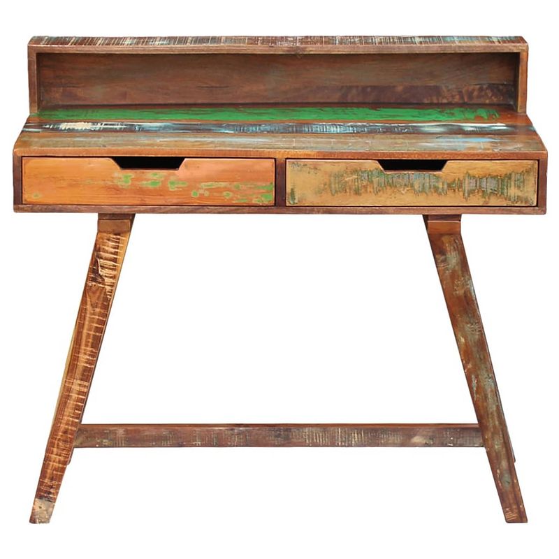 Foto van The living store bureau vintage gerecycled hout - 100x45x90cm - handgemaakt - 2 lades