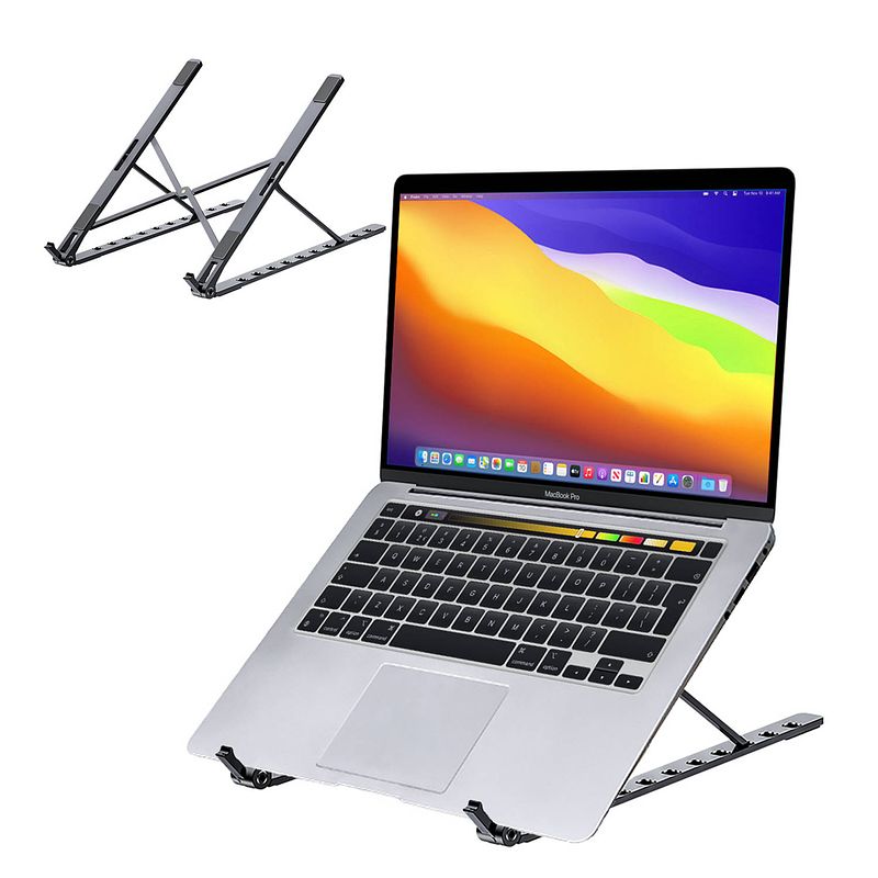 Foto van Basey laptop stand bureaustandaard tablet houder aluminium laptop standaard verstelbaar - grijs