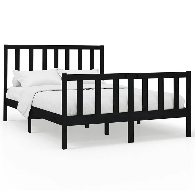 Foto van The living store houten bedframe - king size - massief grenenhout - zwart - 205.5 x 156 x 69.5 cm - comfortabel