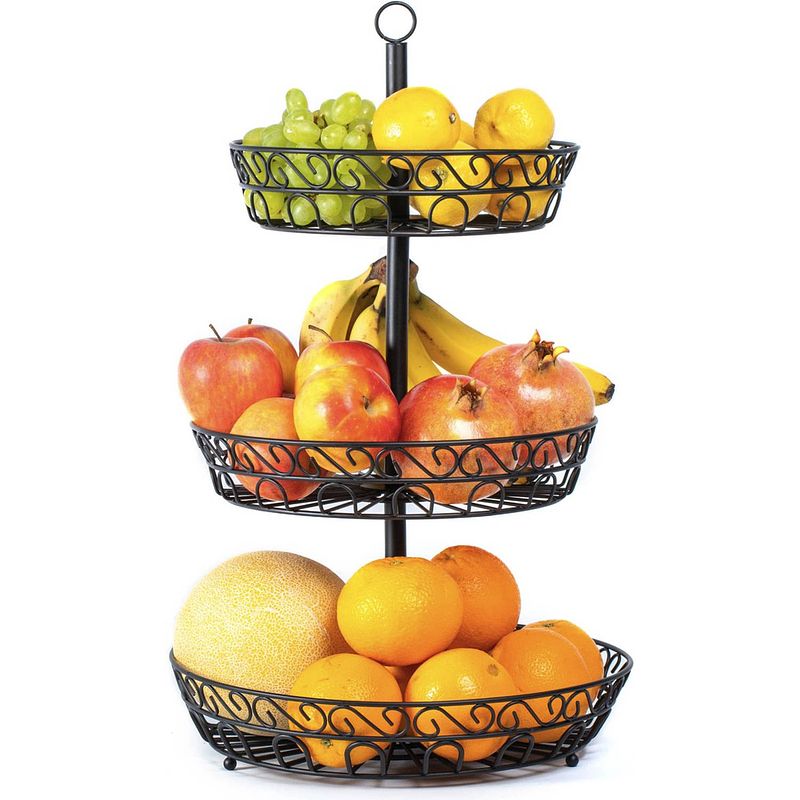 Foto van Chefarone fruit etagère - fruitmand - fruitschaal - groentemand - opberger - 3 laags - metaal - zwart