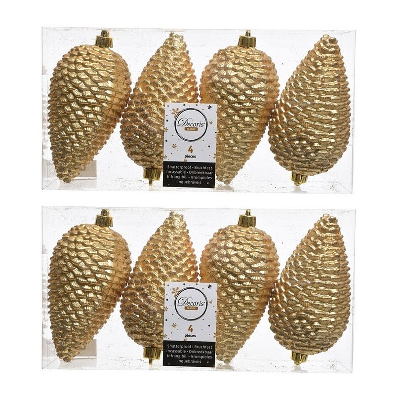 Foto van 8x gouden dennenappels kerstballen 12 cm kunststof glitter - kersthangers