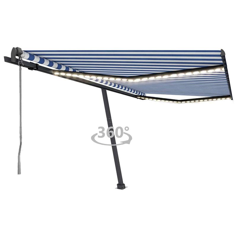 Foto van Vidaxl luifel automatisch met led en windsensor 400x350 cm blauw wit