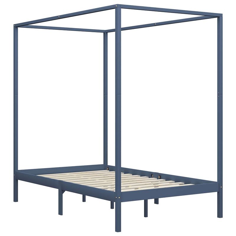 Foto van The living store hemelbed grijs massief grenenhout 204x144x200 cm - 140x200 cm - elegant en stevig