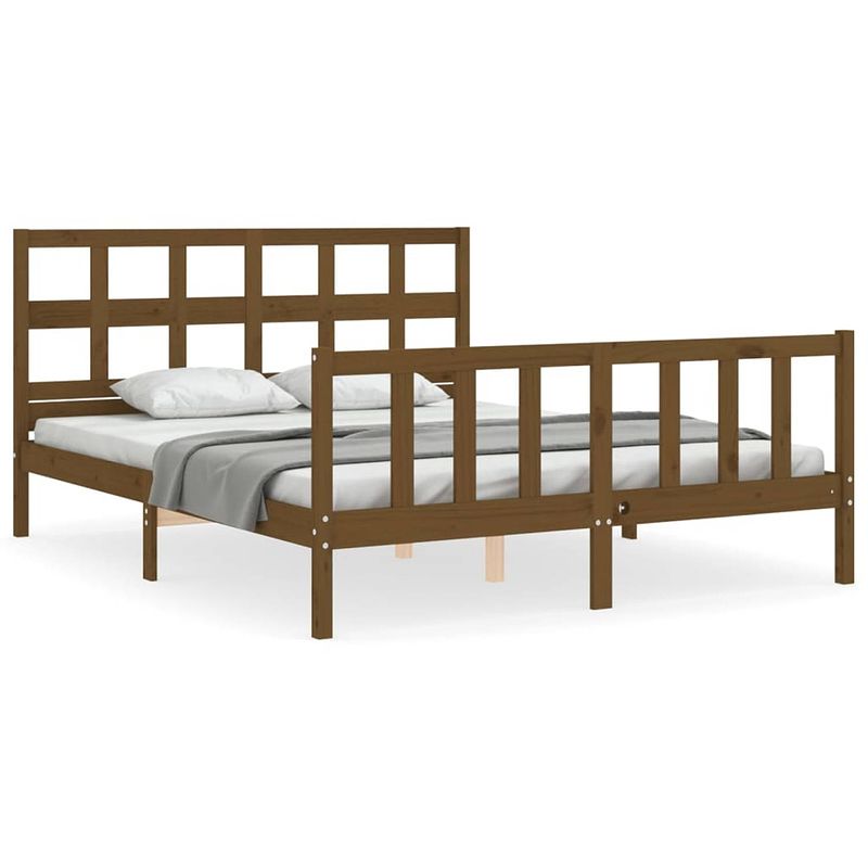 Foto van Vidaxl bedframe met hoofdbord massief hout honingbruin 5ft king size