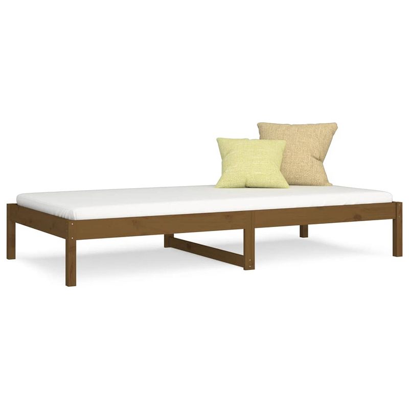 Foto van The living store bed grenenhout - honingbruin - 195.5 x 96 x 30 cm - 90 x 190 cm (3ft single) - opbergruimte