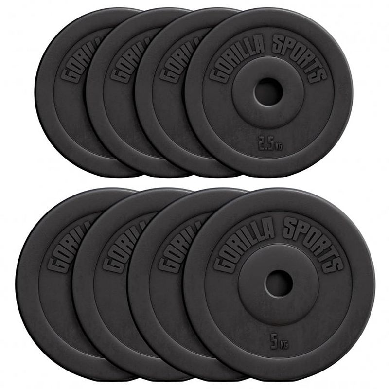 Foto van Gorilla sports halterschijven set - bundel - 30 kg (4 x 5 & 4 x 2,5 kg) -