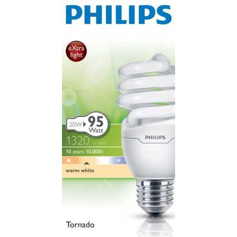 Foto van Philips tornado spaarlamp spiraal 20 w e27 warm wit