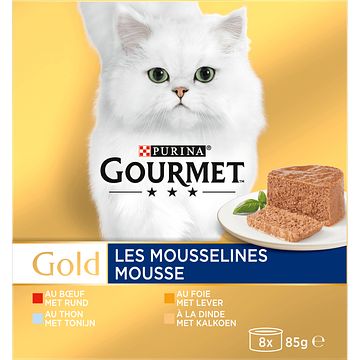 Foto van Gourmet gold mousse selectie met tonijn, lever, kalkoen & rund kattenvoer nat 8 x 85g bij jumbo